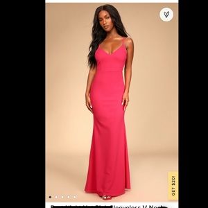 Lulu’s Hot Pink Sleeveless V-neck Mermaid Maxi Dress